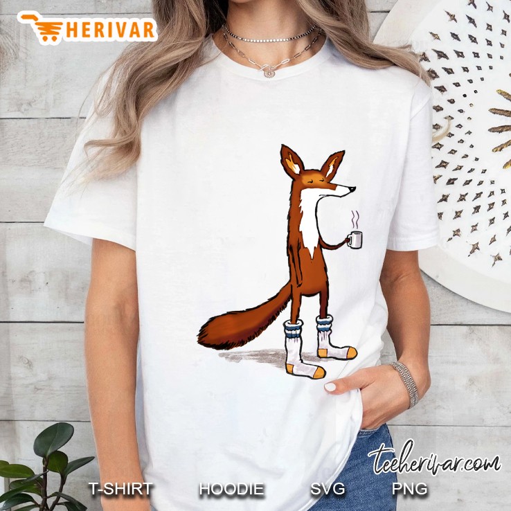 Fox Drinking Coffee Wearing Tube Socks - Funny Ladies Tee