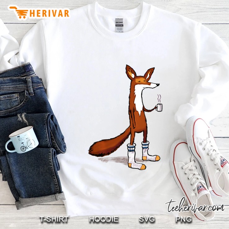 Fox Drinking Coffee Wearing Tube Socks - Funny Sweatshirt