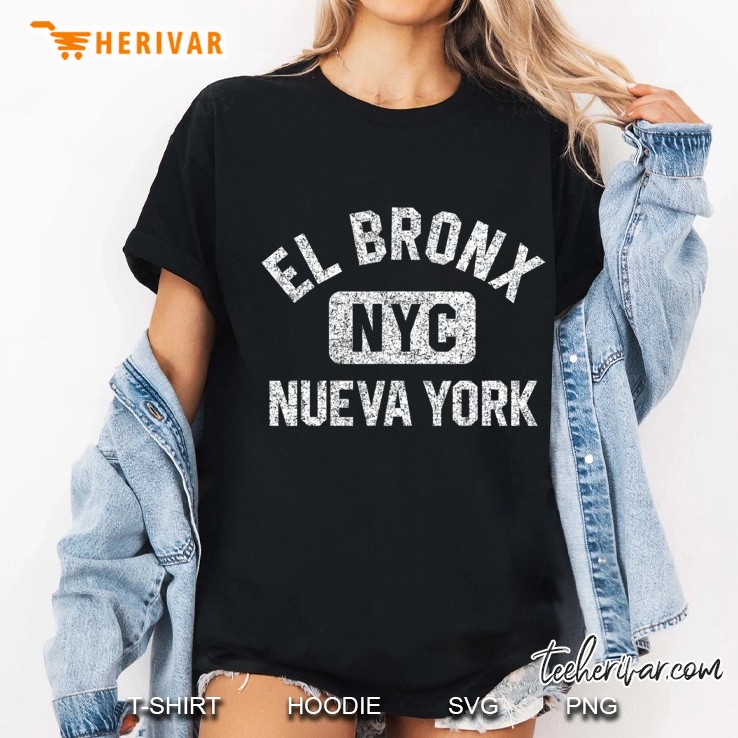 El Bronx Nueva York Nyc Gym Style Distressed White Print Ladies Tee