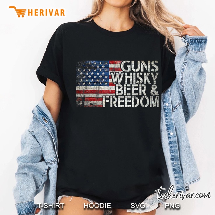 Gun Whiskey Beer And Freedom American Flag Vintage Ladies Tee