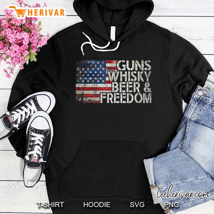 Gun Whiskey Beer And Freedom American Flag Vintage Hoodie