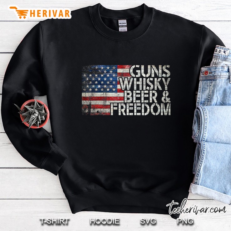 Gun Whiskey Beer And Freedom American Flag Vintage Sweatshirt