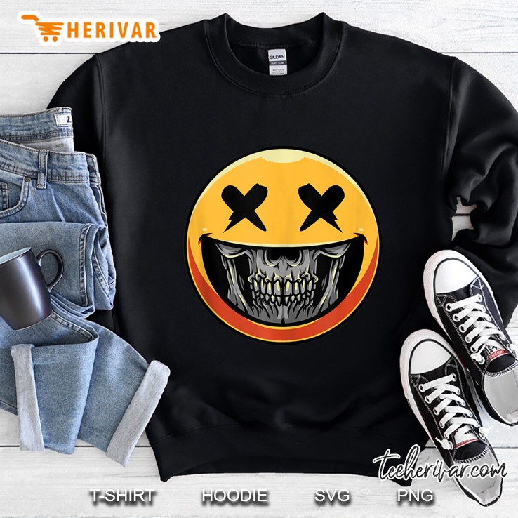 Scary Halloween Smiley Face Emoji Skull Gift For Men Women Tank Top Sweatshirt