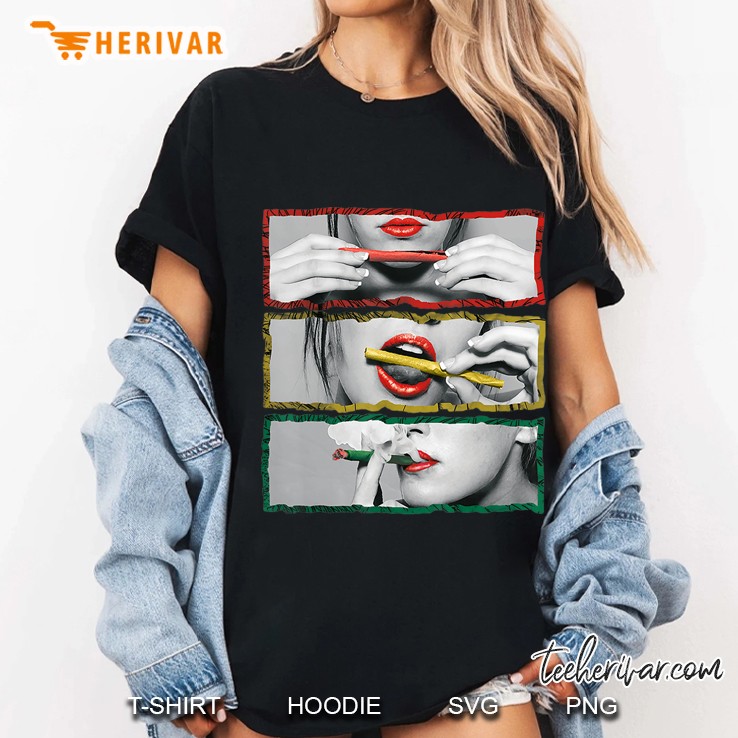 Tee Marijuana Herbal Cannabis Red Lips Girls Smoking Weed Ladies Tee