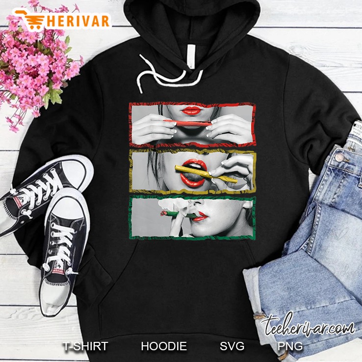 Tee Marijuana Herbal Cannabis Red Lips Girls Smoking Weed Hoodie