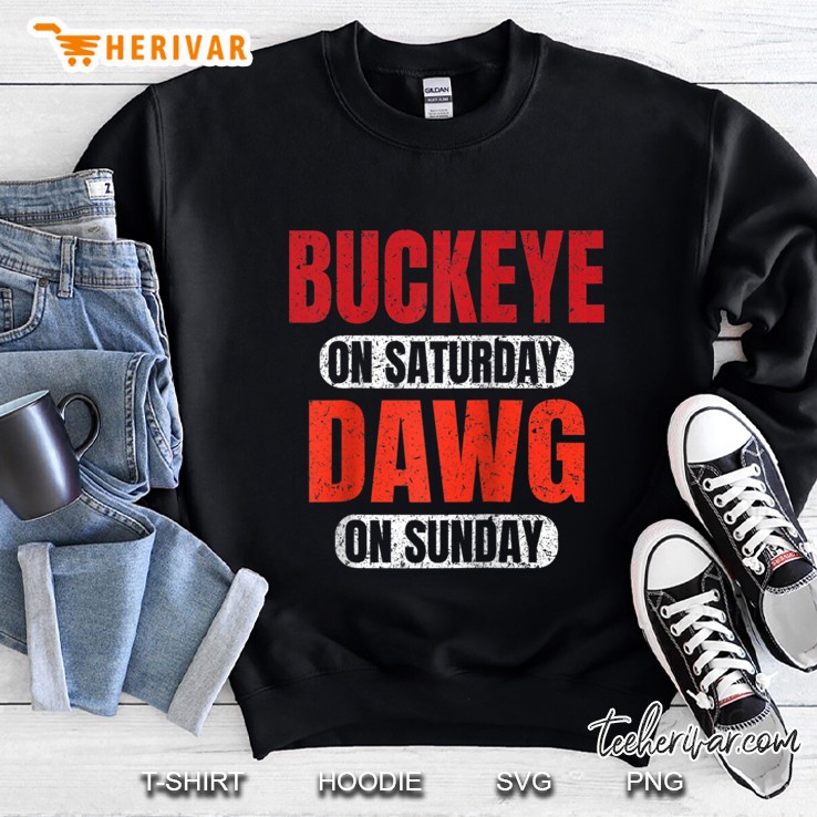Buckeye On Saturday Dawg On Sunday Cleveland Ohio Gift Funny Raglan Baseball Tee Sweatshirt