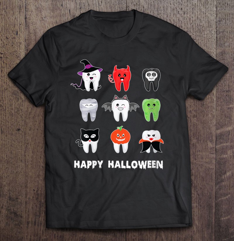 Womens Dental Halloween Pumpkin Ghost Witch Tooth Doctor Shirt