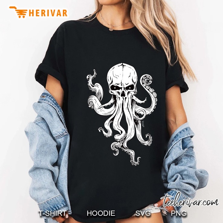 Skeleton Skull Scary Octopus Halloween Rock N Roll Ladies Tee