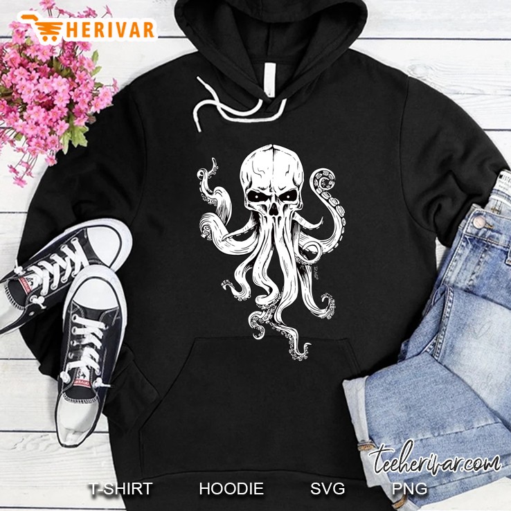 Skeleton Skull Scary Octopus Halloween Rock N Roll Hoodie