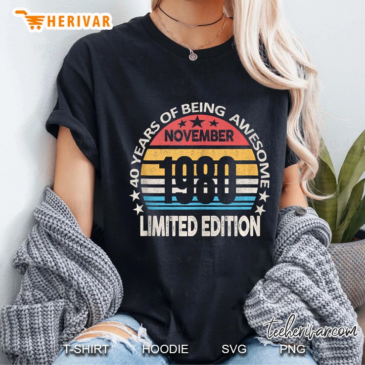 40 Years Old - Vintage Made In November 1980 40Th Birthday Ladies Tee