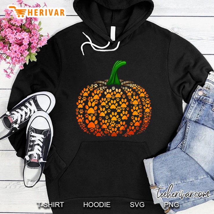 Funny Pumpkin Dog Cat Paw Print Halloween Hoodie