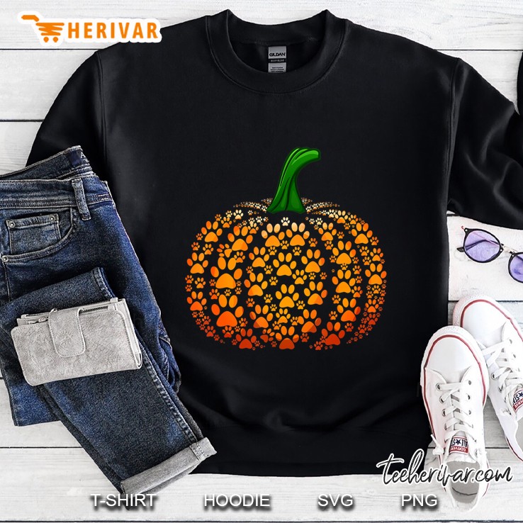 Funny Pumpkin Dog Cat Paw Print Halloween Sweatshirt