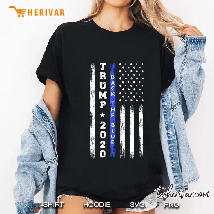 Thin Blue Line Trump 2020 Back The Blue American Flag Police Ladies Tee