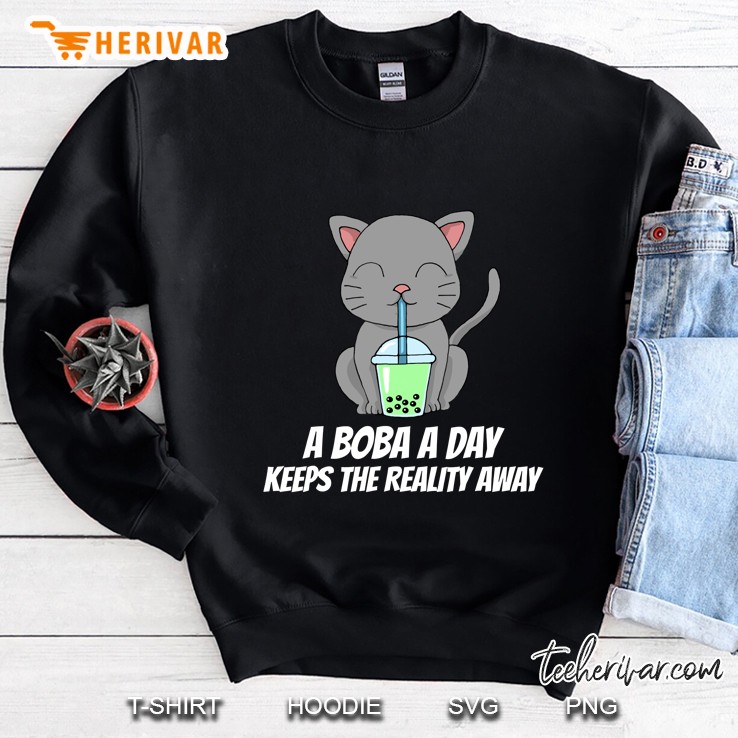 Funny Bubble Tea Shirt Cute Tee Cat Drinking Milk Tea Sweatshirt