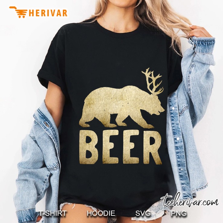 Vintage Bear+Deer=Beer Bear With Deer Antlers Beer Ladies Tee