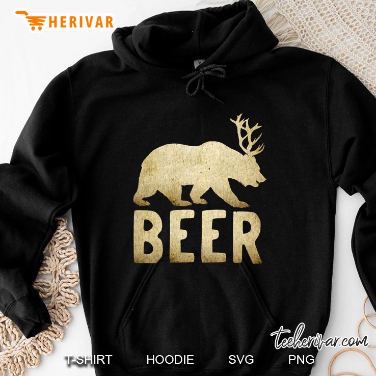 Vintage Bear+Deer=Beer Bear With Deer Antlers Beer Hoodie