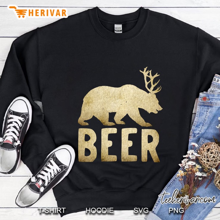 Vintage Bear+Deer=Beer Bear With Deer Antlers Beer Sweatshirt