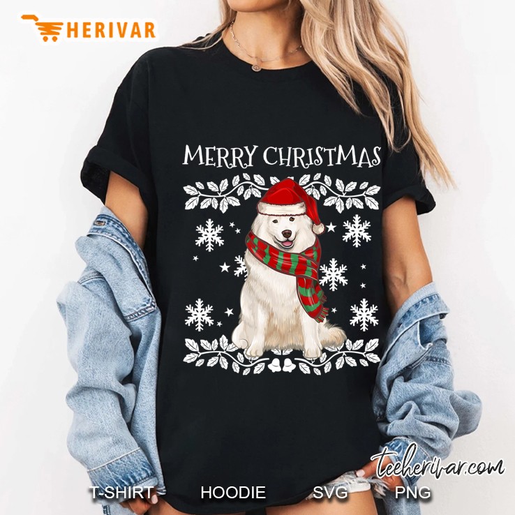 Merry Christmas Ornament Samoyed Xmas Santa Ladies Tee