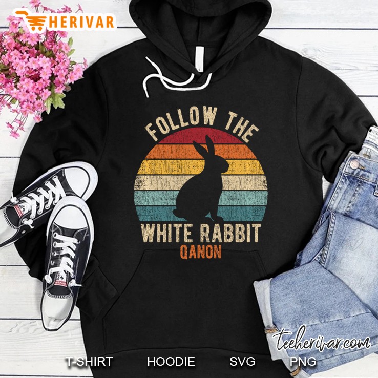 Qanon Apparel Follow The White Rabbit Retro Q Anon Hoodie