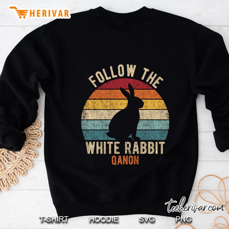 Qanon Apparel Follow The White Rabbit Retro Q Anon Sweatshirt