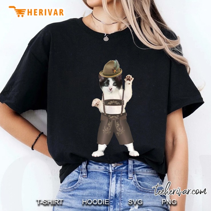 Cat Wearing Lederhosen Shirt For Oktoberfest Ladies Tee
