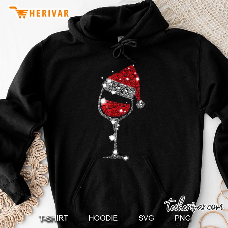 Red Wine Glass Christmas Tee Funny Santa Hat Xmas Gift Hoodie