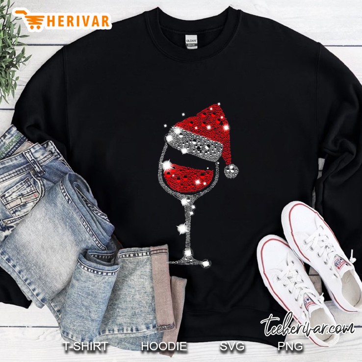 Red Wine Glass Christmas Tee Funny Santa Hat Xmas Gift Sweatshirt