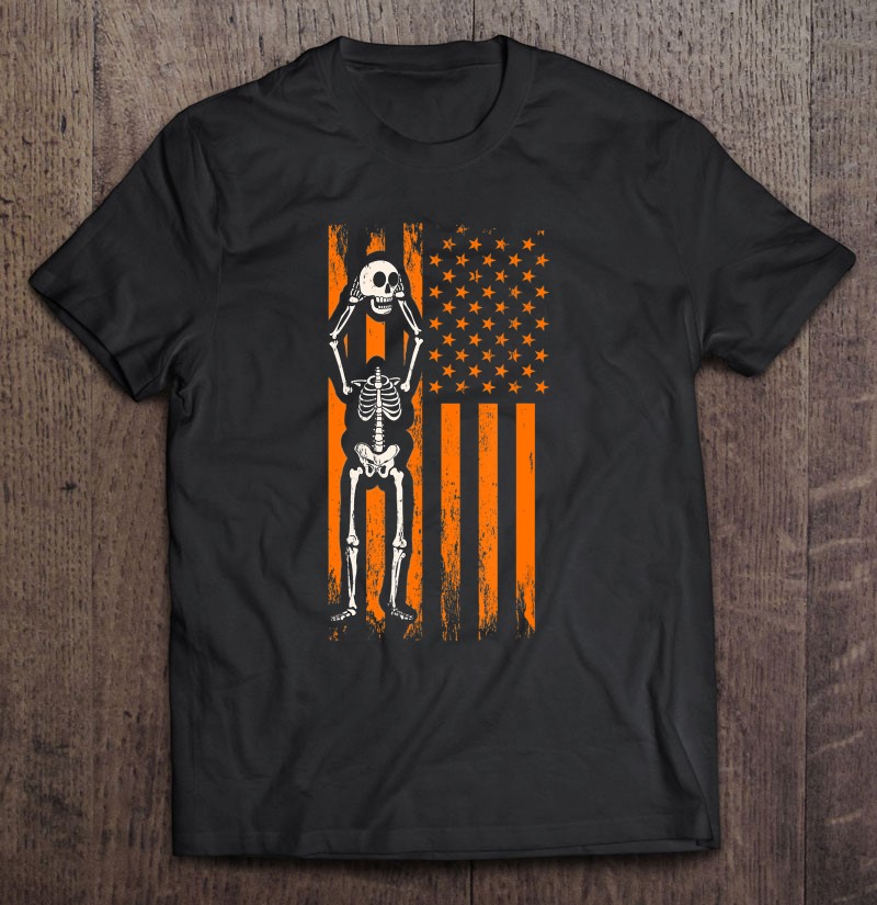 Spooky Skeleton Scary Skull & Usa American Flag – Halloween Shirt