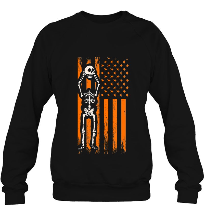 Spooky Skeleton Scary Skull & Usa American Flag – Halloween Sweatshirt
