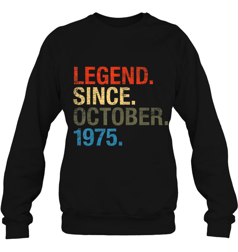 45th Birthday Gifts Legends Were Born In October 1975 T-Shirt Black Cotton Tee