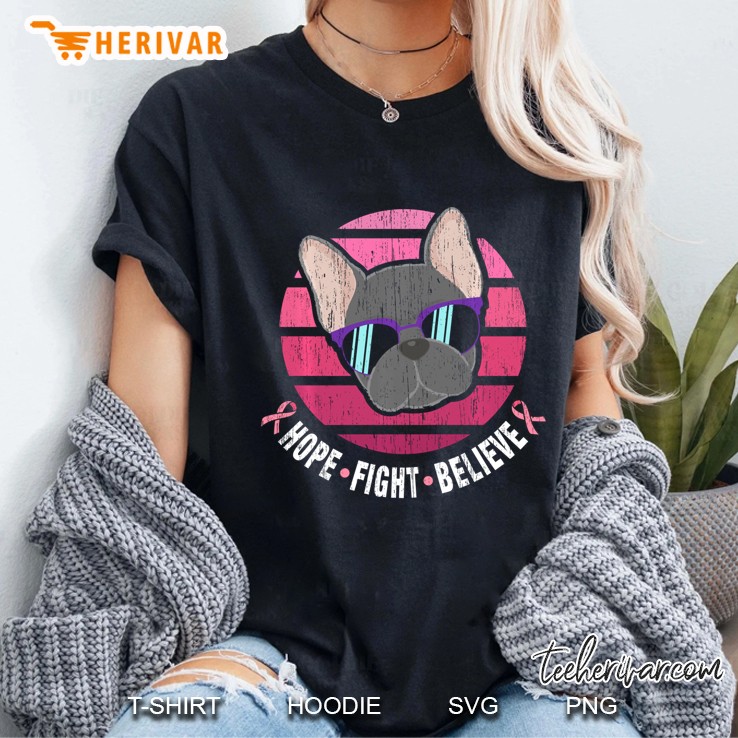 Breast Cancer Awareness French Bulldog Pink Ribbon Hope Ladies Tee