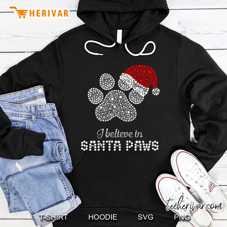 I Believe In Santa Paws Sparkle Santa Hat Paw Dog Christmas Hoodie
