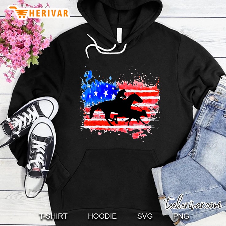 American Flag Cowhorse Horse Calf Roping Pullover Hoodie