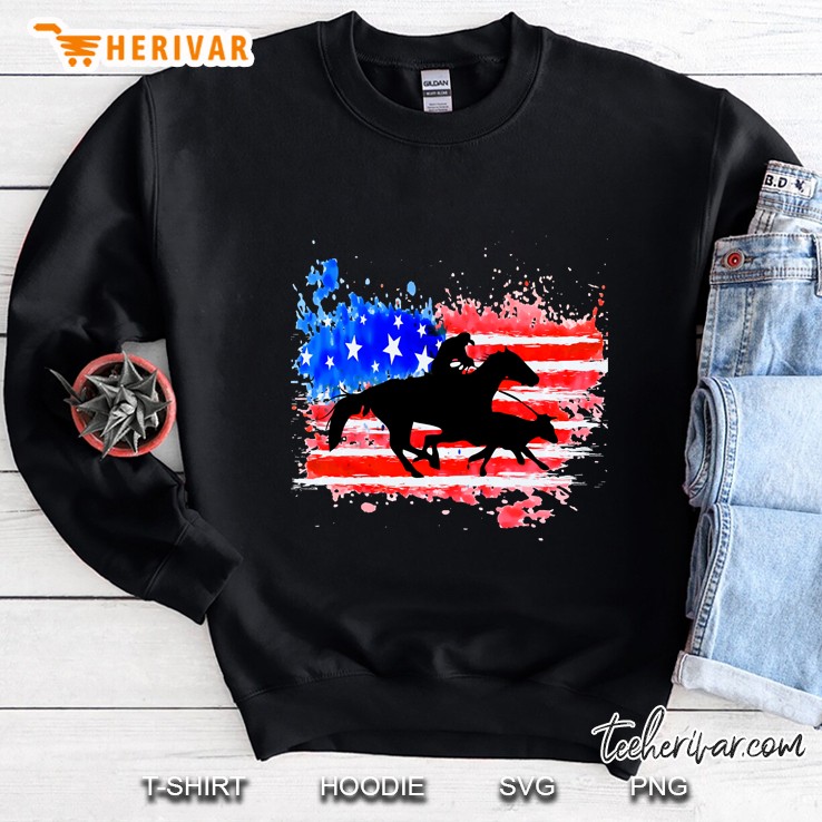 American Flag Cowhorse Horse Calf Roping Pullover Sweatshirt