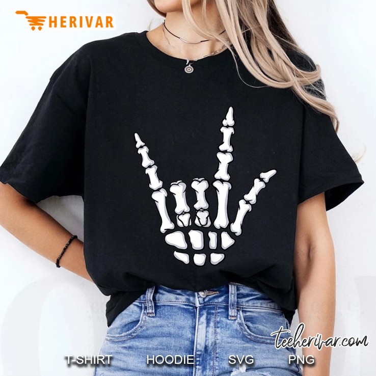 I Love You Sign Language Gift - Skeleton Hand Halloween Asl Ladies Tee