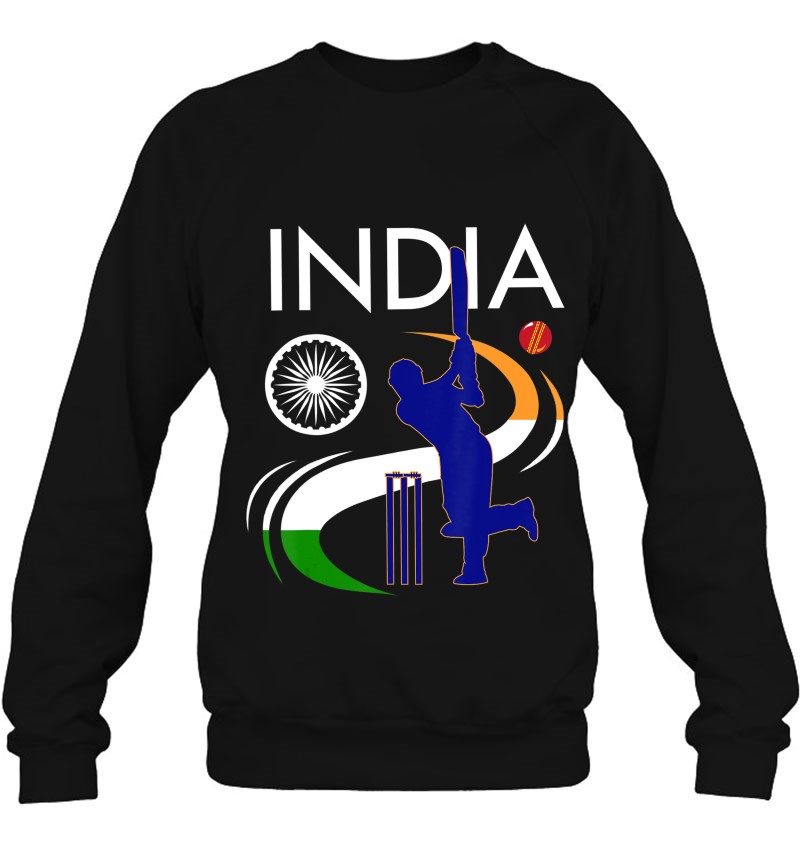 India Cricket With Indian Flag Brush Stroke Long Sleeve T-Shirt 