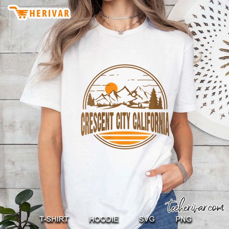 Womens Vintage Crescent City California Mountain Hiking Print V-Neck Ladies Tee