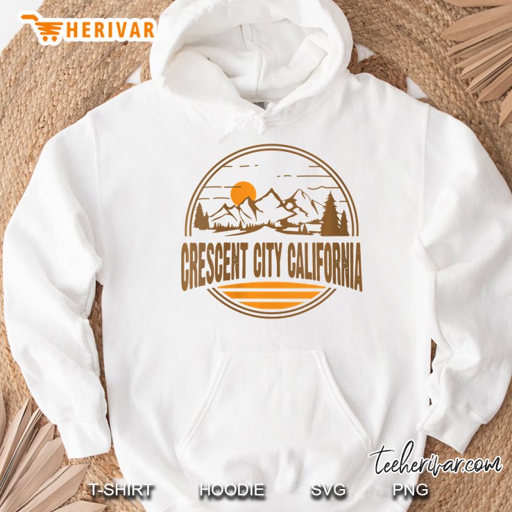 Womens Vintage Crescent City California Mountain Hiking Print V-Neck Hoodie