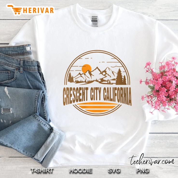 Womens Vintage Crescent City California Mountain Hiking Print V-Neck Sweatshirt