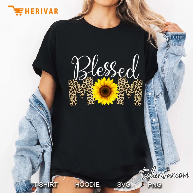 Blessed Mom Leopard Print Sunflower Ladies Tee