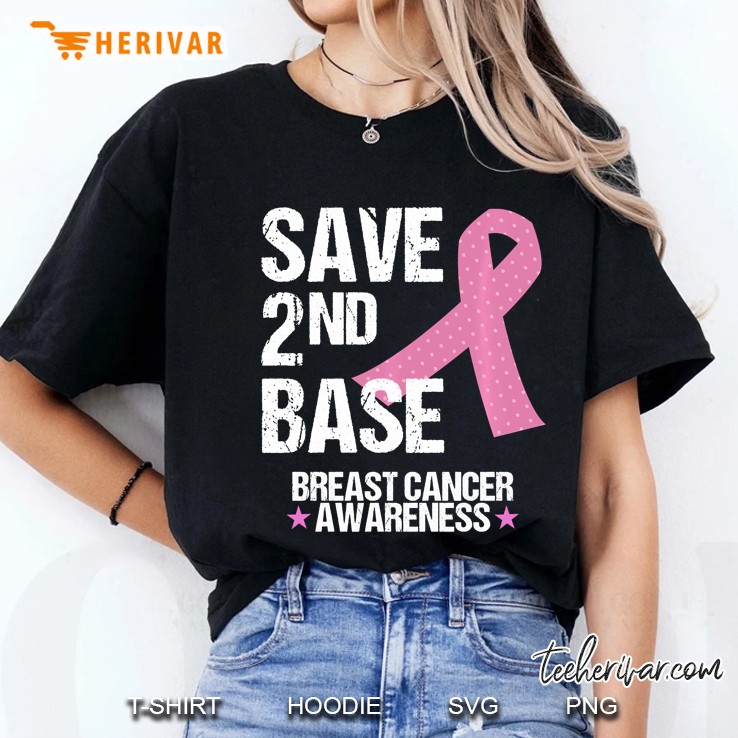Save 2Nd Base Breast Cancer Awareness Month Pink Ribbon Gift Ladies Tee