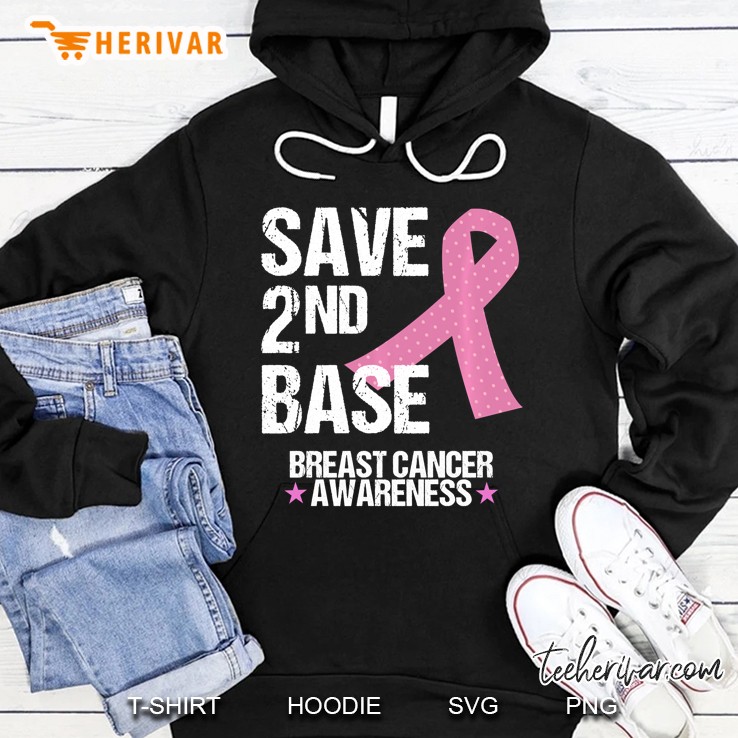 Save 2Nd Base Breast Cancer Awareness Month Pink Ribbon Gift Hoodie