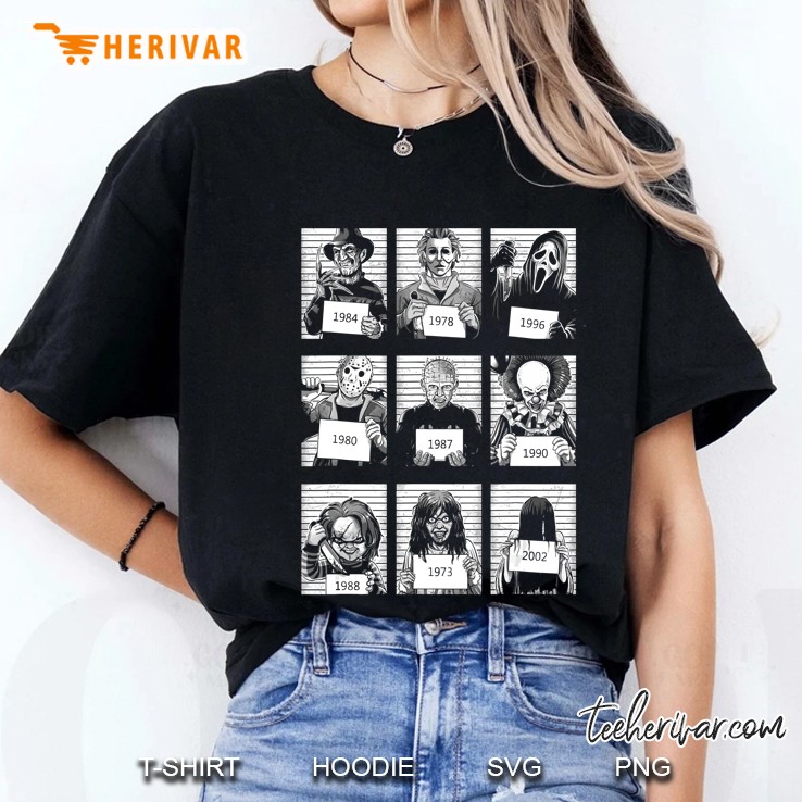 Scary Halloween Horror Characters Mug Shot Men Women Costume Ladies Tee