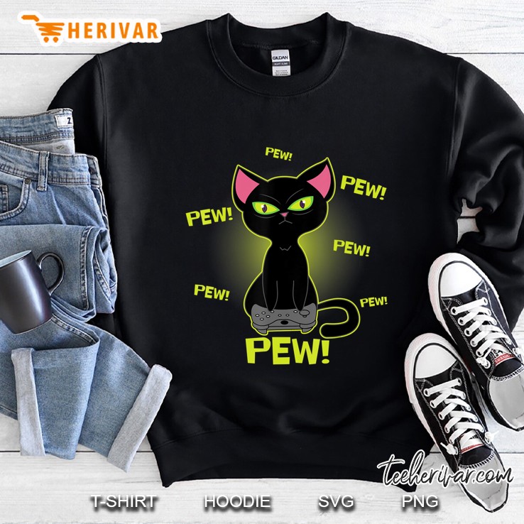 Pew Pew Pew Funny Black Cat Video Game Lovers Controller Sweatshirt