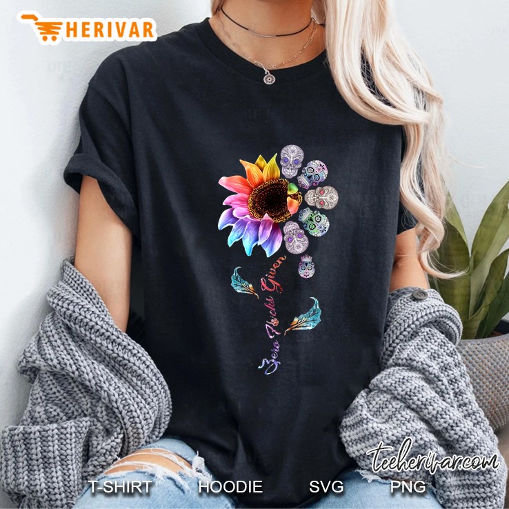 Zero Fucks Given Sugar Skull Colorful Sunflower Ladies Tee
