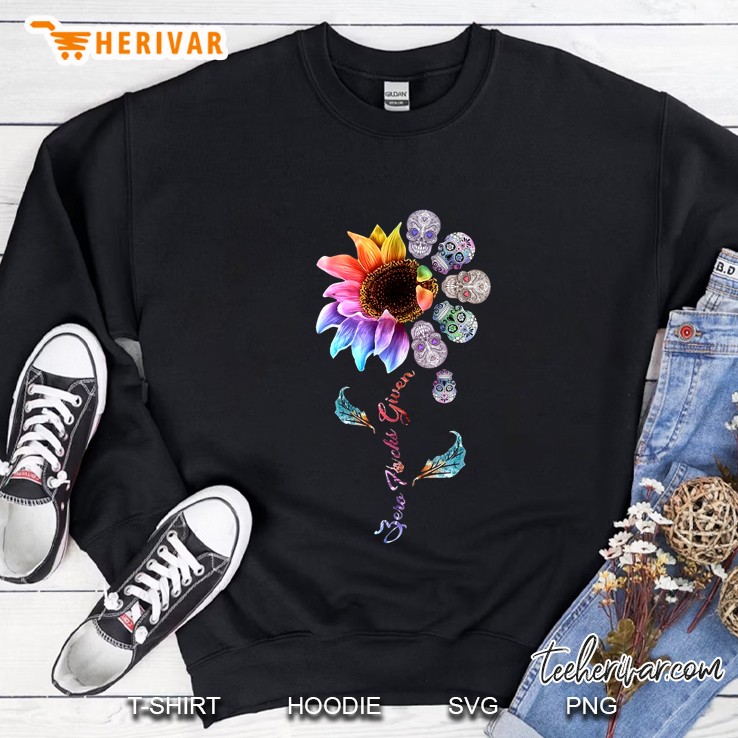 Zero Fucks Given Sugar Skull Colorful Sunflower Sweatshirt