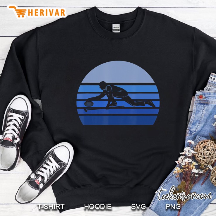 Blue Retro Curling Player Silhouette Gift Sweatshirt