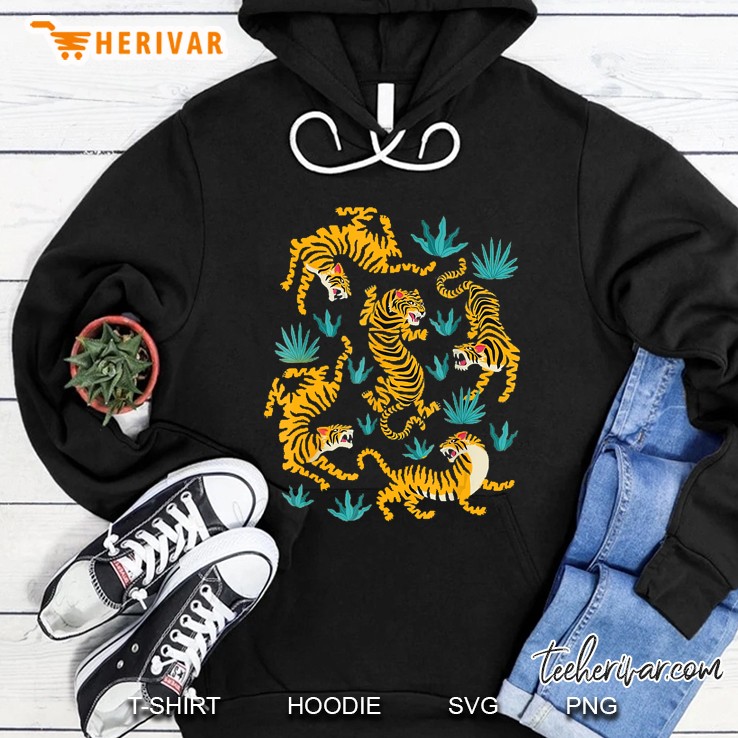 Dancing Tiger Forest Jungle Plants Graphic Roaring Cat Gift Hoodie