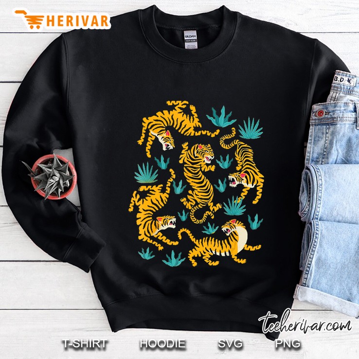 Dancing Tiger Forest Jungle Plants Graphic Roaring Cat Gift Sweatshirt
