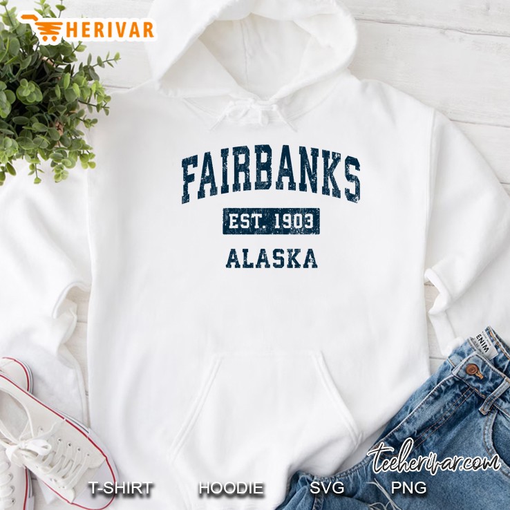 Fairbanks Alaska Ak Vintage Sports Design Navy Print Hoodie